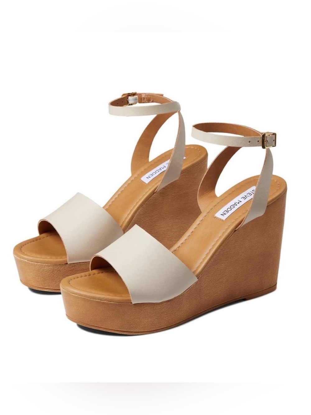Steve Madden Welsh Ankle Strap Wedge Sandals Ivory White Size 10 Coquette Boho